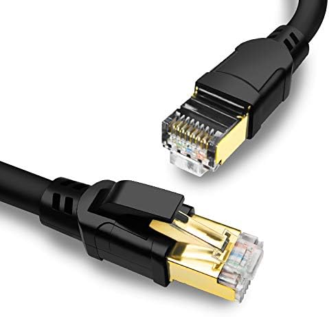 CAT 8 Ethernet Cable 40FT, High Speed 40Gbps 2000MHz SFTP Internet Network LAN Wire Cables with Gold Plated RJ45 Connector for Router, Modem, PC, Switches, Hub, Laptop, Gaming, PC (40ft/12m) Black