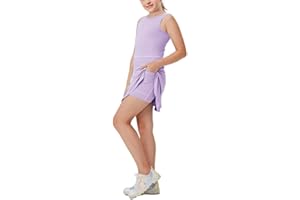Aurgelmir Girls Crewneck Sleeveless Tennis Dresses Kids Workout Cute Outfits Tank Golf Dresses with Shorts Pocket