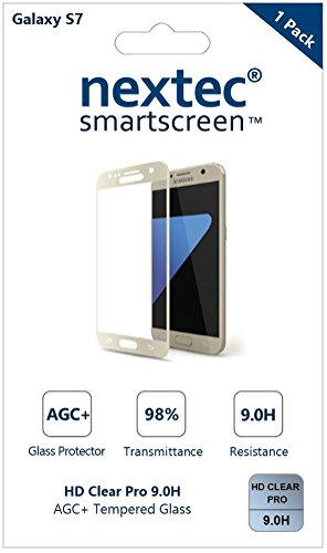 Galaxy S7 Screen Protector, 3D (Full Coverage) Nextec Corning Tempered Glass Screen Protector for Samsung Galaxy S7 (HD Clear Pro3 9.0H) Corning Gorilla Glass/ Gold