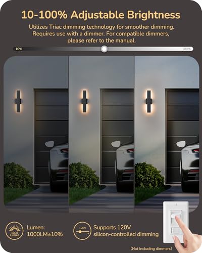 EDISHINE 2 Pack LED Outdoor Wall Lights Dimmable, 3CCT (3000K 4000K 5000K), 15.7'' Modern Black Exterior Light Fixtures, Waterproof Front Door Lights for Entrance, Hallway, Garage, Porch