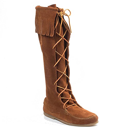 Minnetonka Men's Brown Suede Front Lace Hardsole Knee Hi B 6 D(M) US