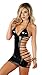 YKSH Sexy Lingerie, Women Patent Leather Deep V Hot Girl Nightclub Uniform, Black, One Size