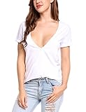 Fanala Women Sexy Deep V Neck Low Cut Short Sleeve Summer Casual Tee