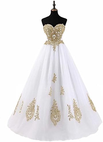 LMBRIDAL Women's Beaded Appliqued Sweetheart Quinceanera Dress Ball Gowns White C 22W