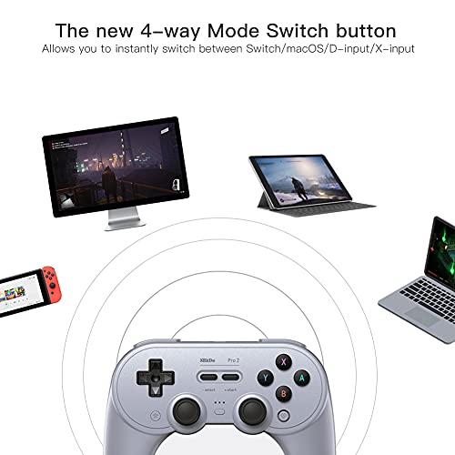 8Bitdo Pro 2 Bluetooth Controller (Gray Edition) - for Switch PC Windows Android MacOS Steam Raspberry Pi