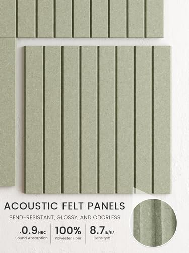 Bumusty Large Cork Board Alternative-48 x 36" Felt Bulletin Board Tiles, with 30 Pushpins, 70 Adhesive Tabs, 12-Pack Slat Wall Paneling, Cork Boards for Office Push Pin Board Felt Board-Sage