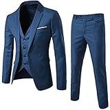 Mens 3-Piece Suit Slim Fit Two Button Single Breasted Notch Lapel Dress Jackets Vest & Pants for Wedding/Party/Business