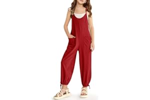 BesserBay Girls Sleeveless Jumpsuit Long Pants Drawstring Cuffs Romper With Pockets