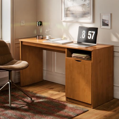 Escrivaninha de Estudo e Trabalho em MDF Compacta, Mesa para Home Office com Nicho Aberto e Armário com Porta, Estrutura Resistente para Quarto e Escritório (Nature OFF)