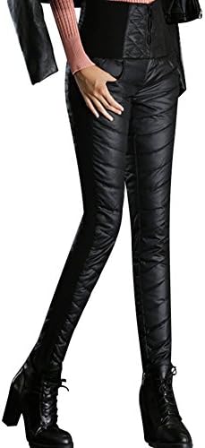 FASHIOOYS Winter High Waist Thicken Down Pants Elasticity Warm Trousers (XXXL, Black)