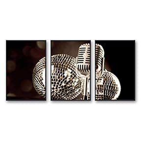 Framed Canvas Wall Art for Living Room, Bedroom Microphone Canvas Prints for Modern Home Decoration Ready to Hang - 16"x24"x3 Panels