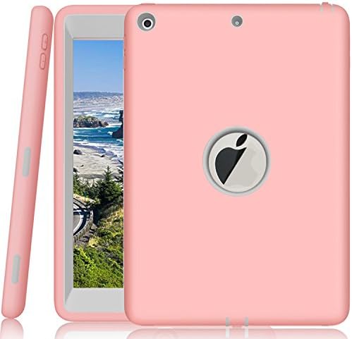 Qelus iPad 9.7 2018 Case, New iPad 2017 9.7 inch Case Heavy Duty Rugged Shockproof Three Layer Armor Defender Impact Resistant Protective Case Cover for Apple New iPad 9.7 Inch-Pink/Grey