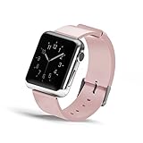 Wearlizer Genuine Leather Watch Band Replacement Strap w/ Metal Clasp for Apple Watch all Models 38mm and 42mm Classic Buckle (42mm Pink)