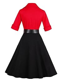 VERNASSA 50s Retro Dresses, Vintage 3 4 Sleeve, Audrey Retro Belted, Women