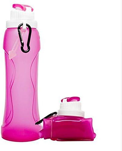 URSMART 500ml Foldable Silicone Water Bottle,Portable Travel Sports Water Bottle with Carabiner Clip for Outdoor Sport Camping Travel (RED)