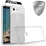 Google Pixel 3 Case with Tempered Glass Screen Protector, ChangeJ Shock Absorption Slim Clear Flower case for Google Pixel 3 (Clear)