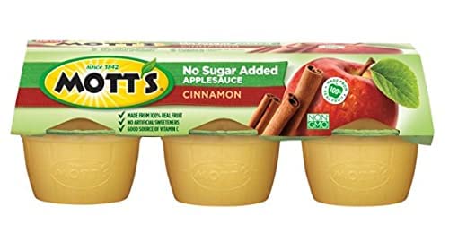 MOTT’S NO SUGAR ADDED CINNAMON APPLESAUCE, 3.9 OZ CUPS, 6 PACK
