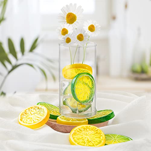 BigOtters Fake Lemon Slices, 24PCS Assorted Colors Artificial Fruits 2 Inches Fake Lemon Lime Orange Slices Faux Fruits Kitchen Decor Table Centerpiece Ornaments Themed Party Wedding Crafts Projects