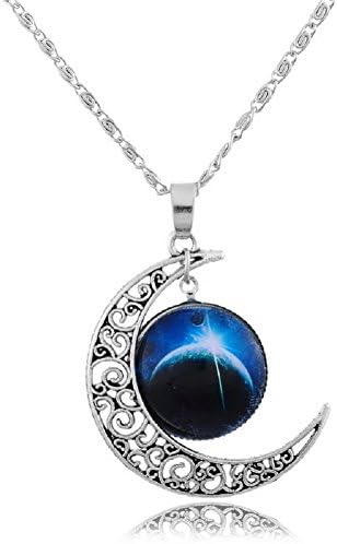 Sharefashion Hollow Pattern Crescent Moon Sky Time Round Pendant Chain Necklace (SF-UP00309)