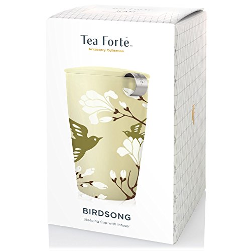 Tea Forte Kati Cup Birdsong, Ceramic Tea Infuser Cup with Infuser Basket and Lid for Steeping