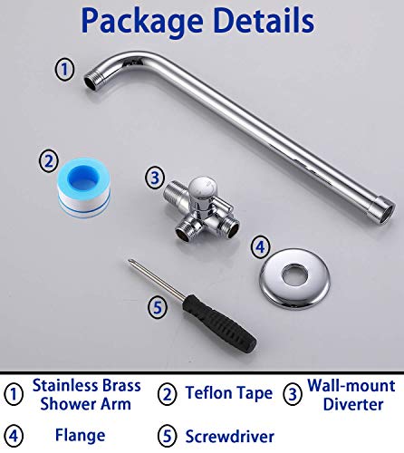 Wall-mount Rainhead Extension Arm with Metal 3-way Diverter and Shower Flange, 14.5 Inches away from The Wall Perfect for Handheld Shower Head and Rainfall Shower Head (Chrome)