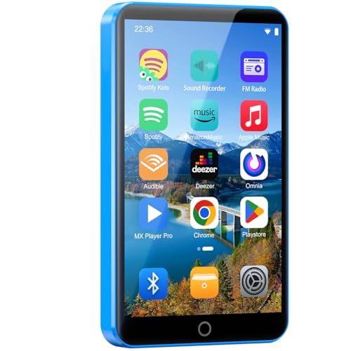 Fanvace Android MP3 Players with Bluetooth WiFi, MP3 & MP4 Players with 4" Touchscreen and Speaker, Spotify MP3 Music Player with Audible, Amazon Music, Play Store (16GB, Blue)