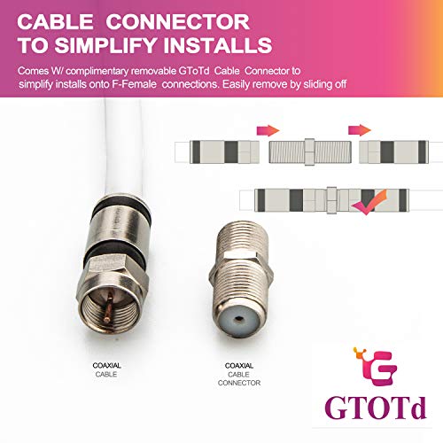 GTOTd Coaxial Cable (4 Feet) with RG6 Coax Cable Connector (and F-Type Cable Extension Adapter) White Coax Satellite TV 75 Ohm Cable