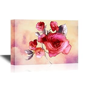 Roses Canvas Wall Art - Watercolor Style Rose on Romantic Pink Background - Gallery Wrap Modern Home Art | Ready to Hang - 12x18 inches