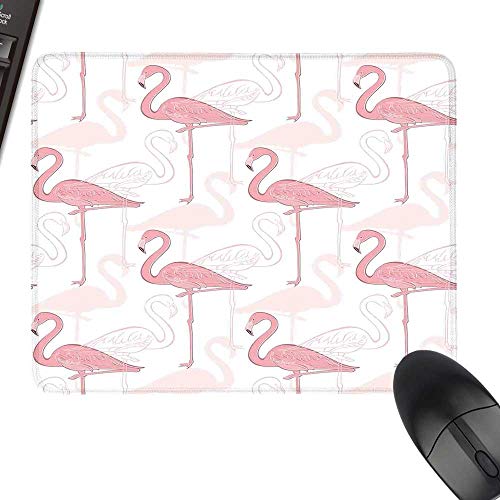 Flamingo Desk Pad, Office Desk Mat Standing Flamingos Pattern Holiday Jungle Hawaii Wildlife Illustration with Stitched Edges 23.6"x15.7" Pale Pink and White
