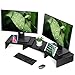 FITUEYES Dual Monitor Stand – 3 Shelf Computer Monitor Riser, Wood Desktop Stand with Adjustable Length and Angle, Desk Accessories, Office Supplies (Light Black)