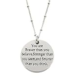 ALoveSoul You Are Braver Than You Believe Inspirational Engraved Letters Pendant Necklace