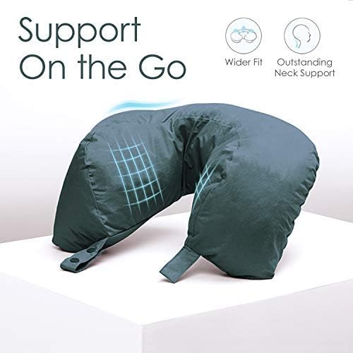 Travel Blue Neck Pillow, Luxurious Travel Pillow with 100% Duck and Goose Down Filling and Cotton Satin Cover - Image 3
