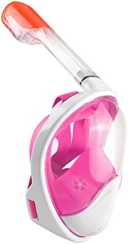 THEHOPE easy breathe full face snorkel mask set with free antifog spray (98pink, S/M)