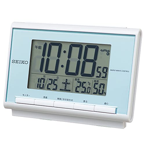 セイコークロック(Seiko Clock) セイコー クロック 目覚まし時計 電波 デジタル カレンダー 温度 湿度 表示 薄青 パール SQ698L SEIKO商品画像