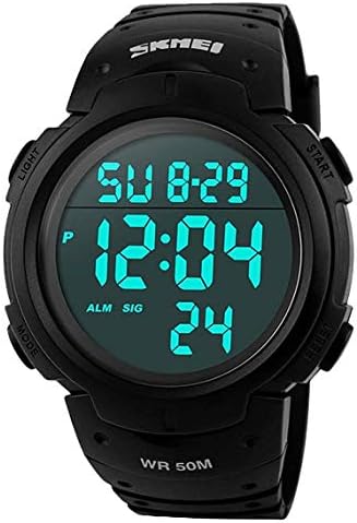 Mens Sports Digital Watches - Outdoor Waterproof Sport Watch with Alarm/Timer, Big Face Military Wrist Watches with LED Backlight for Running Men - Black