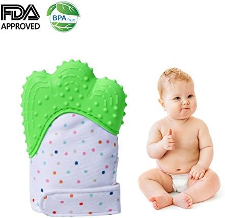 Teething Mitten for Unisex Babies and Infants, Silicone Teether Mitten Glove BPA Free, Self-Soothing Pain Relief, Teething Toy, Ideal Baby Shower Gift, 4 Colors Available(Green)