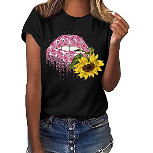 Plus Size Tops for Women,LuluZanm Sales! Ladies Summer Lips Printed Blouse Loose Fashion O Neck Soft Basic T-Shirt
