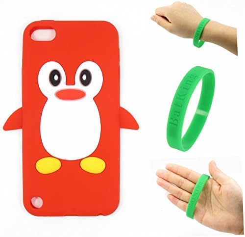 iPod Touch 5 Case,Apple iPod Touch 5 Silicone Case,Bat King 3D Cartoon Penguin Silicon Gel Rubber Case Cover Skin for Apple iPod Touch 5(Red Penguin)