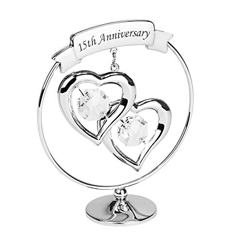 Haysom Interiors Modern 15th Anniversary Silver Plated Metal Keepsake Gift Ornament with Clear Austrian Crystal Glass by Happy Homewares