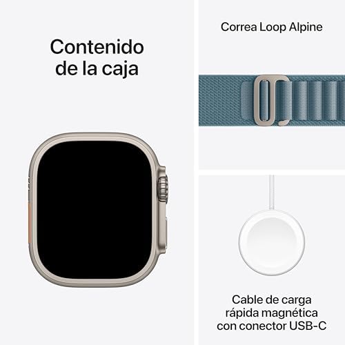 Relógio Ultra 3 GPS + Relógio Premium, Celular para Corrida e Multisport, com Capa de Titânio Resistente de 49 mm e Bracelete Alpine Loop Azul Claro - Tamanho L. Monitores Avançados de Saúde e Treino