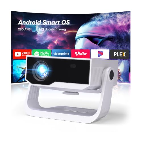 Wielio Upgrade Smart Projector, Integrated App, Supports 4K, WiFi & BT Project, 120° Adjustable Stand, Vertical Keystone Correction and Electronic Focus Home Cinema Projector for Mobile Phone/PC
