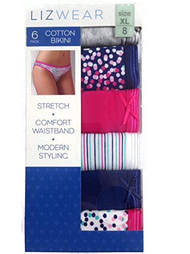 Lizwear Women's 6 Pack Cotton Bikini Underwear PARTY DOT MEDIUM SIZE 6