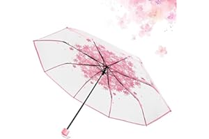 JOBEDE Three Fold Umbrella Women Transparent Clear Cherry Blossom Mushroom Sakura Folding Sunshade Rain Umbrellas