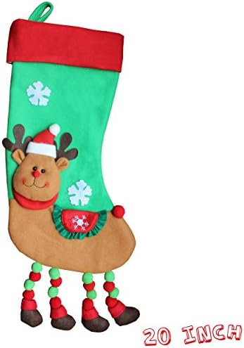 Large Reindeer Christmas Stockings with 3D Felt Applique | Hanging Loop | Premium Non Woven Wool | Large 20” Tall Xmas Stocking Socks - Cute and Fun Holiday Stuffer for Men, Women, Boys, Girls