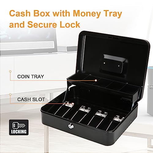 Jssmst Large Locking Cash Box With Money Tray, Lock Box With Security