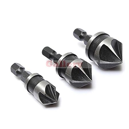 Generic 3 Pcs 12mm 16 Mm 19 Countersink Bore Set 1/4 Inch Hex Chamfer 5 Flute Quick Change Bits Drill 1 Drill Bit Drill Bit Set