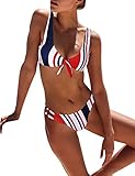 BMJL Women's Sexy Detachable Padded Cutout Push up Striped Bikini Set Two Piece Swimsuit (Small, Stripe 1)