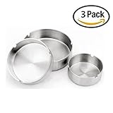 Yamde 3 Pcs Ashtray, Stainless Steel Modern Tabletop Ashtray , Cigarette Ashtray for Indoor or Outdoor Use, Ash Holder for Smokers, Desktop Smoking Ash Tray for Home office Decoration