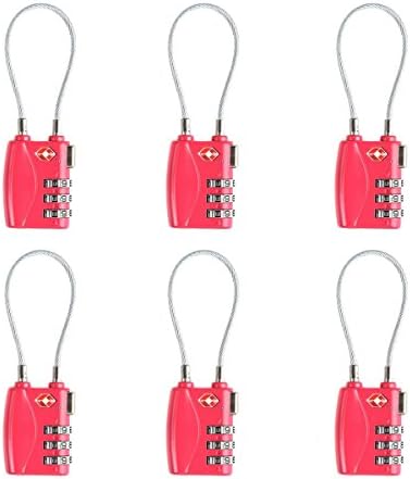 Newtion Tsa Lock for Luggage Cable Alert 3 Digit Combination Resettable TSA Padlocks 6 Pack (Red)