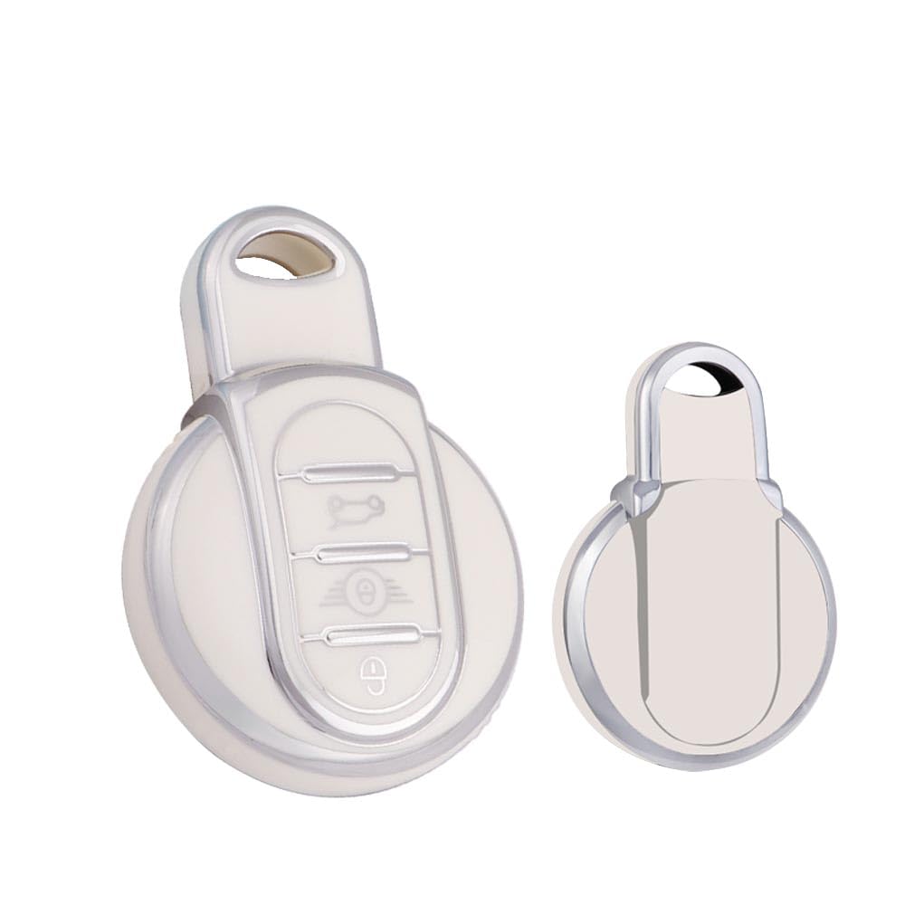 HIBEYO Smart Car Key Case Fits BMW Mini Cooper Key Case TPU Protective Cover for Mini F54 F55 F56 F57 Cabrio Clubman Countryman Key Case Key Case 3 Button Silver White